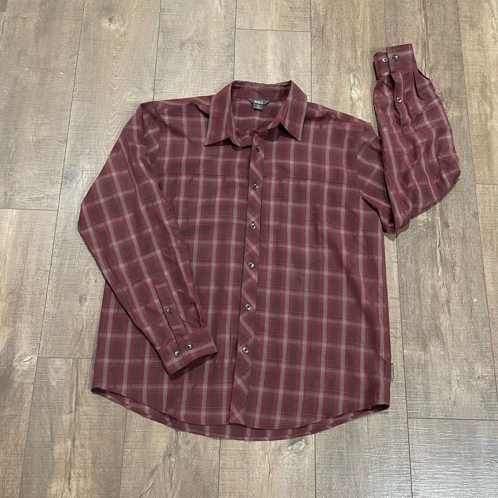 ROYAL ROBBINS Men's Relaxed Fit Large Reddish/Gray Button Down Shirt Outdoor